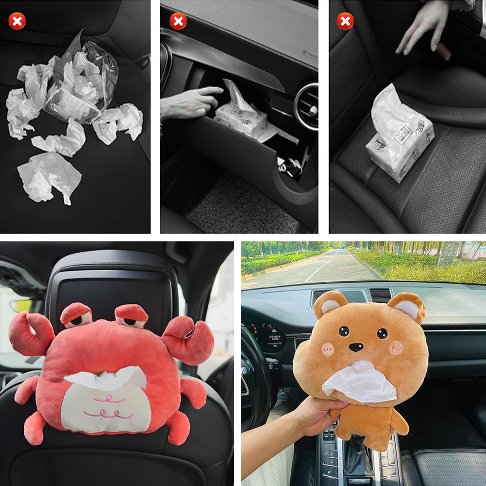 Cute Cartoon Car Tissue Box Creative Short Plush Tissue Box for Car Armrest Box Car Seat Tissue Box Car Decorations Accessories