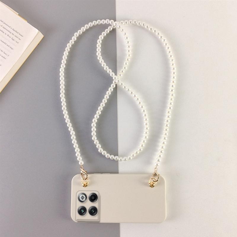 Pearl Chain Crossbody Lanyard Case For Oneplus ACE 2 Pro Bracelet Necklace Protective Camera Lens Cases For Oneplus ACE Soft Silicone Phone Back Cover