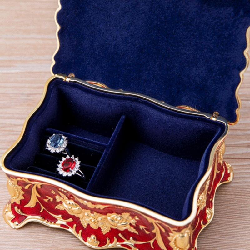 Elegant European Rose Engraved Metal Jewelry Box For Rings Necklaces Earrings With Soft Lining