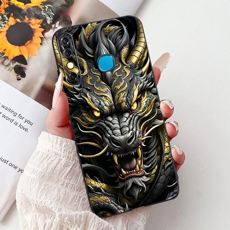For Infinix Hot 8 Phone Case Hot 8 Lite Hot8 X650 X650C X650B X650D Elegant Floral Cat Pattern Black Silicone Soft TPU Cases