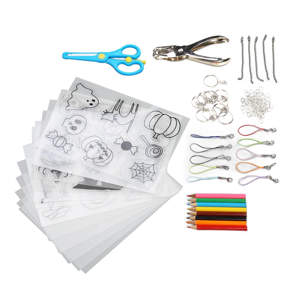 Heat Shrink Plastic Sheet Kit Multipurpose DIY Shrink Art Kit with Hole Punch Pencils Keychains