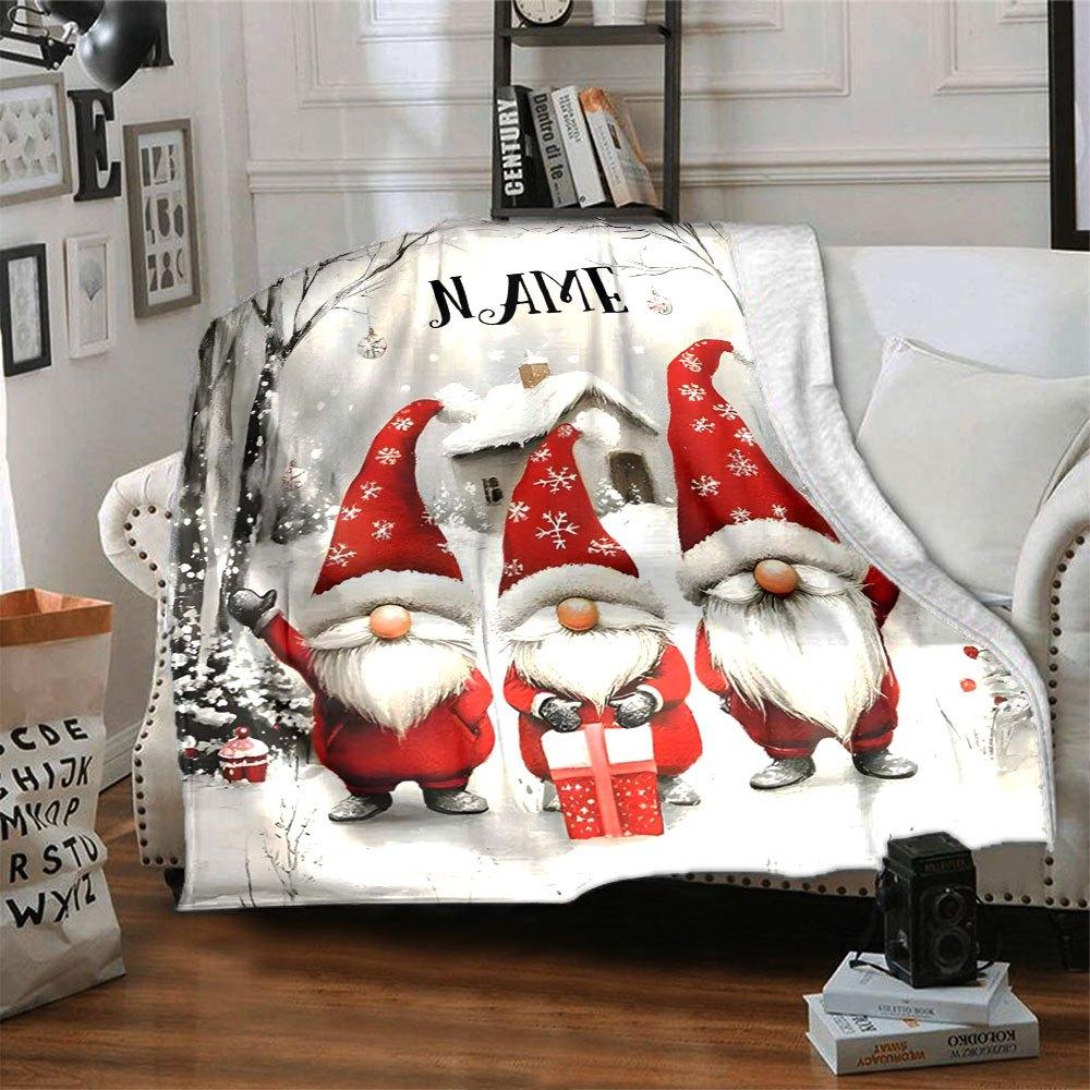 Festive Gnomes Winter Wonderland Home Customize Your Name Blankets Soft Cozy Lightweight For All Seasons Perfect For Picnics Sofa Office Bed Living
