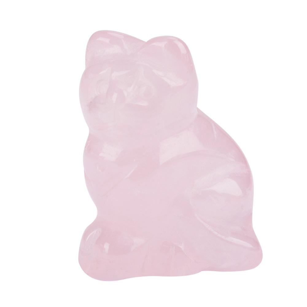 1.5 Inch Mini Cat Crystal Statue Pink Pink Gemstone Carving Gift Cat Figurine Office Desk