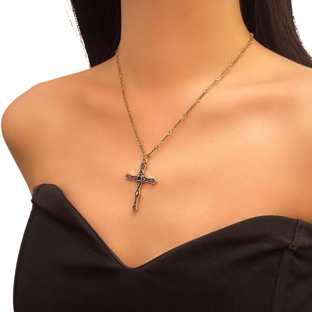 European and American Jewelry Gothic Cross Multi-layer Beaded Necklace Heavy Industry Versatile Medieval Niche Collarbone Chain Women