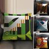 Simple Animal Anime Art Cushion Cover Natural Linen Organic Fabric DoubleSided Printing Sofa Home Decor Gift Pillow Case