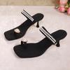 Fashion Fashion Pearl Slip-on Flip-flops Summer New Square Toe Open Toe Beaded Thin Strap Non-slip Wear-resistant Stiletto Shoes