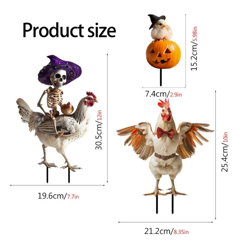 3Pcs Iron Halloween Garden Decorations Durable Rustproof Chicken Stakes Easy Install Outdoor Party Landscape Ornament