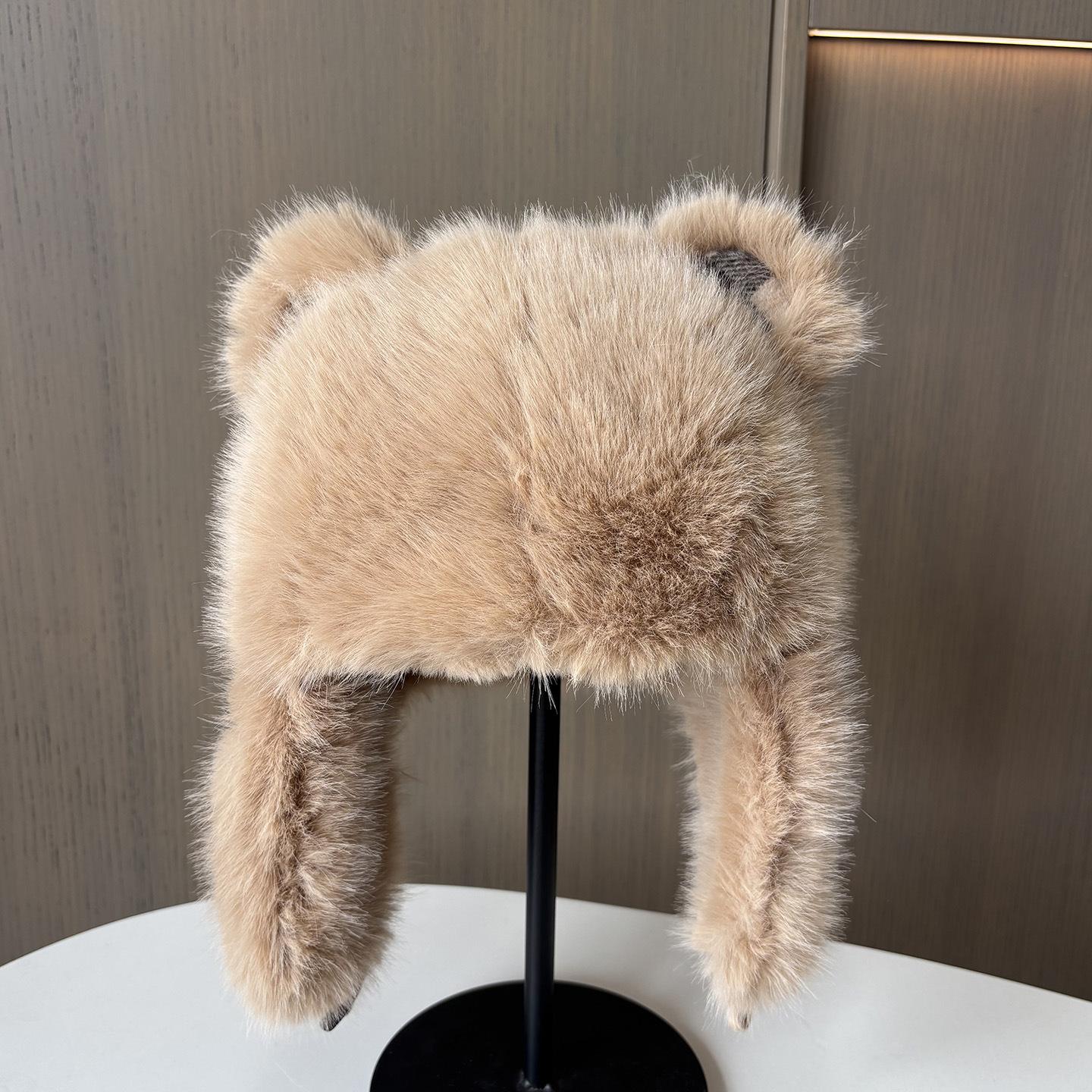 

Cute Bear Ears Thickened Warm Hat Women S Versatile Plush Hat Travel Ear Protection Lei Feng Hat One size
