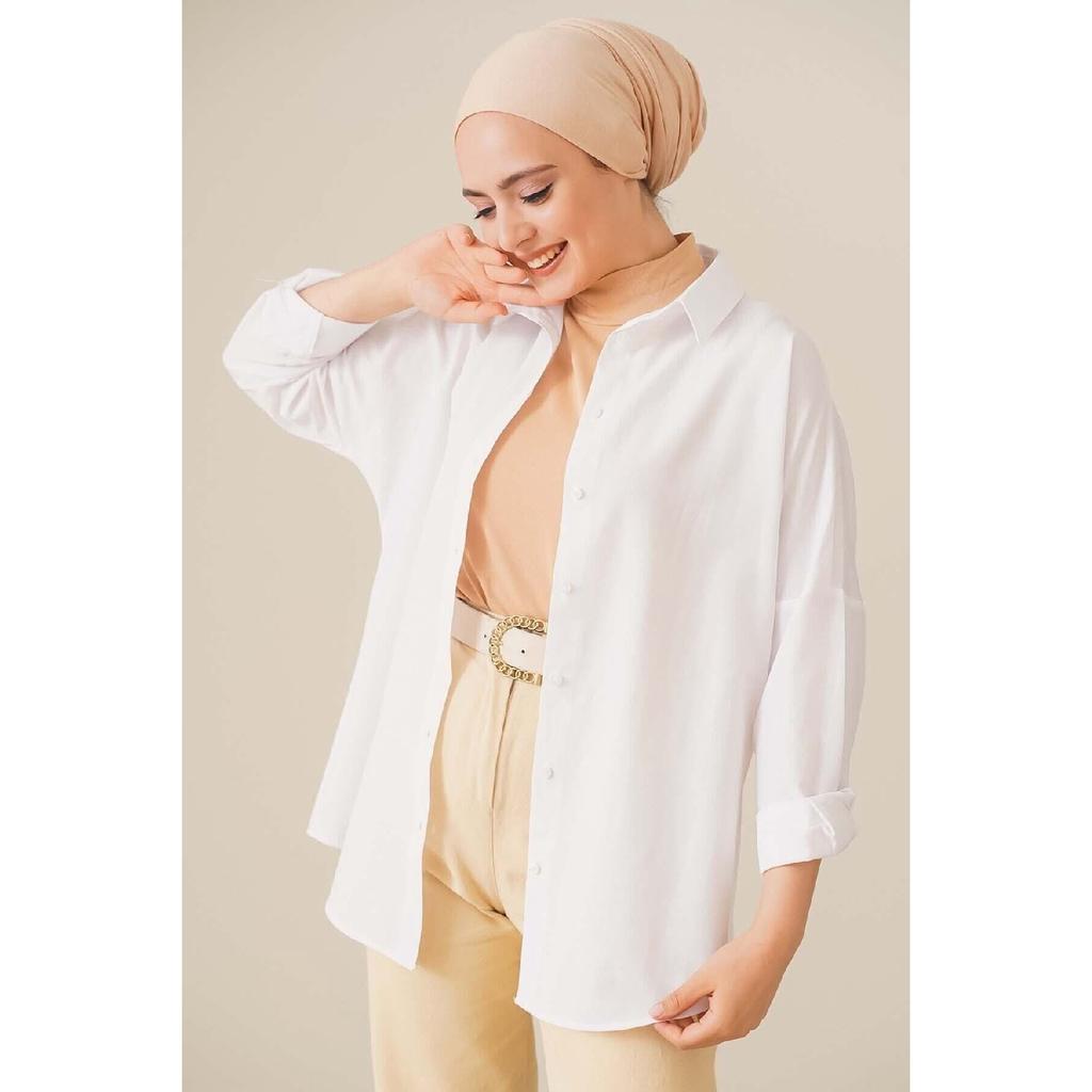 103901 Übergroßes Basic Hijab-Shirt - Creme