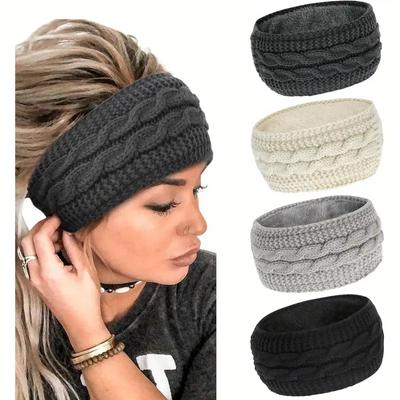 Weiche und gemütliche gerippte Fleece-Strick-Stirnbänder, elastischer Warm-Ohrenwärmer für Damen mit klassischem Schleifen-Design
