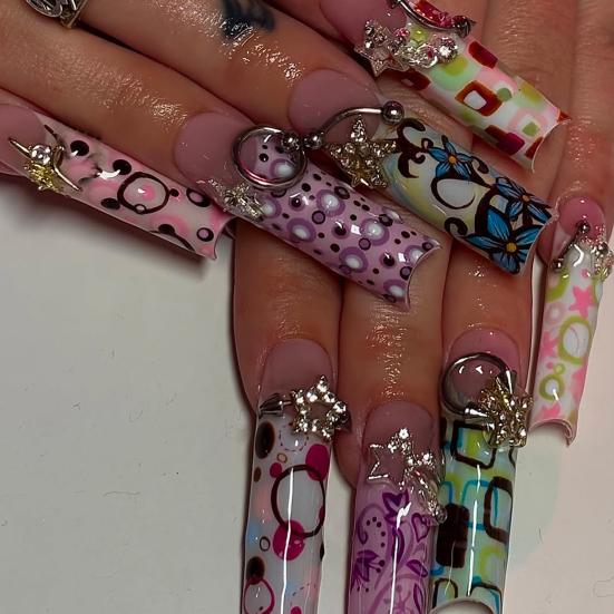 1 Set 3D Press On Nails Easy Removal Almond French Tip Stick-on Fake Nails Full Cover Glue On False Nails Women DIY Manicure Supplies