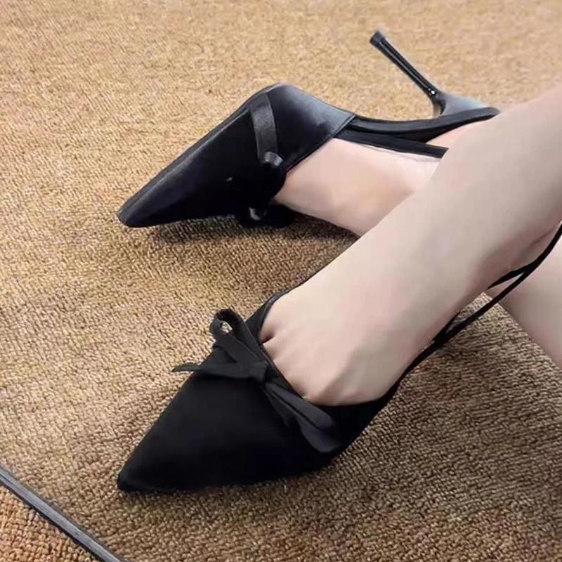 Bow Sexy High Heels Sandals Women Pointed Toe Heeled Shoes 2025 New Summer Dress Slippers Woman Pumps Sandalias Mujer