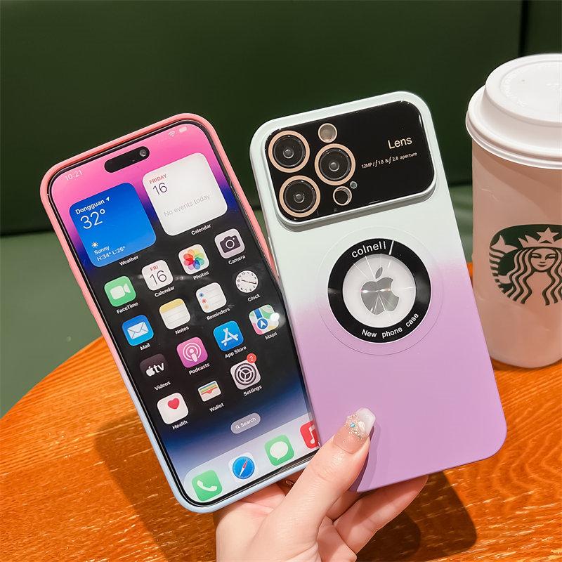 For Magsafe Large Window Camera Protection Case For iPhone 14 12 11 13 Pro Max Plus Logo Hole Magnetic Gradient Color Soft Cover