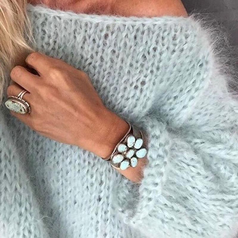 Maglioni lavorati a maglia da donna Lady Scava fuori maglia sottile Pullover See Through Look Manica a lanterna Top larghi Grembiule Maglione in mohair Felpa lavorata a maglia Top