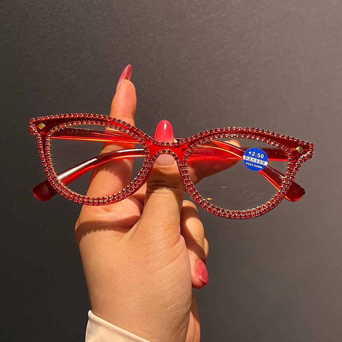 

Brand Designer Cat Eye Rhinestone Women s Reading Glasses Completed Degree Grade Presbyopic Glasses Prescription Eyeglasses 0 красный