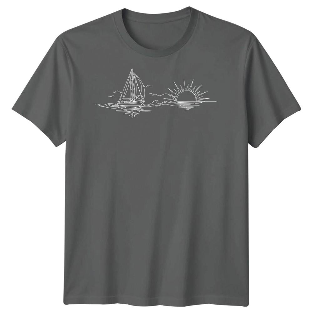 Segelboot Sonnenuntergang Segeln Reise Unisex T-Shirt Ozean Linienkunst