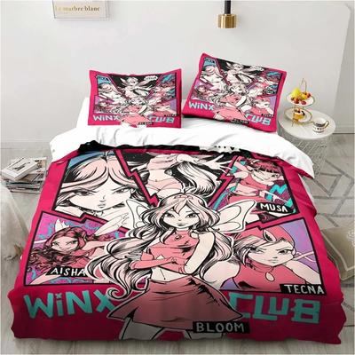 Winx Anime Kawaii Bedding Set Duvet Cover Set Lightweight Soft Duvet Cover Decorative Bedding for Teenagers Boys Girl Gift Large
