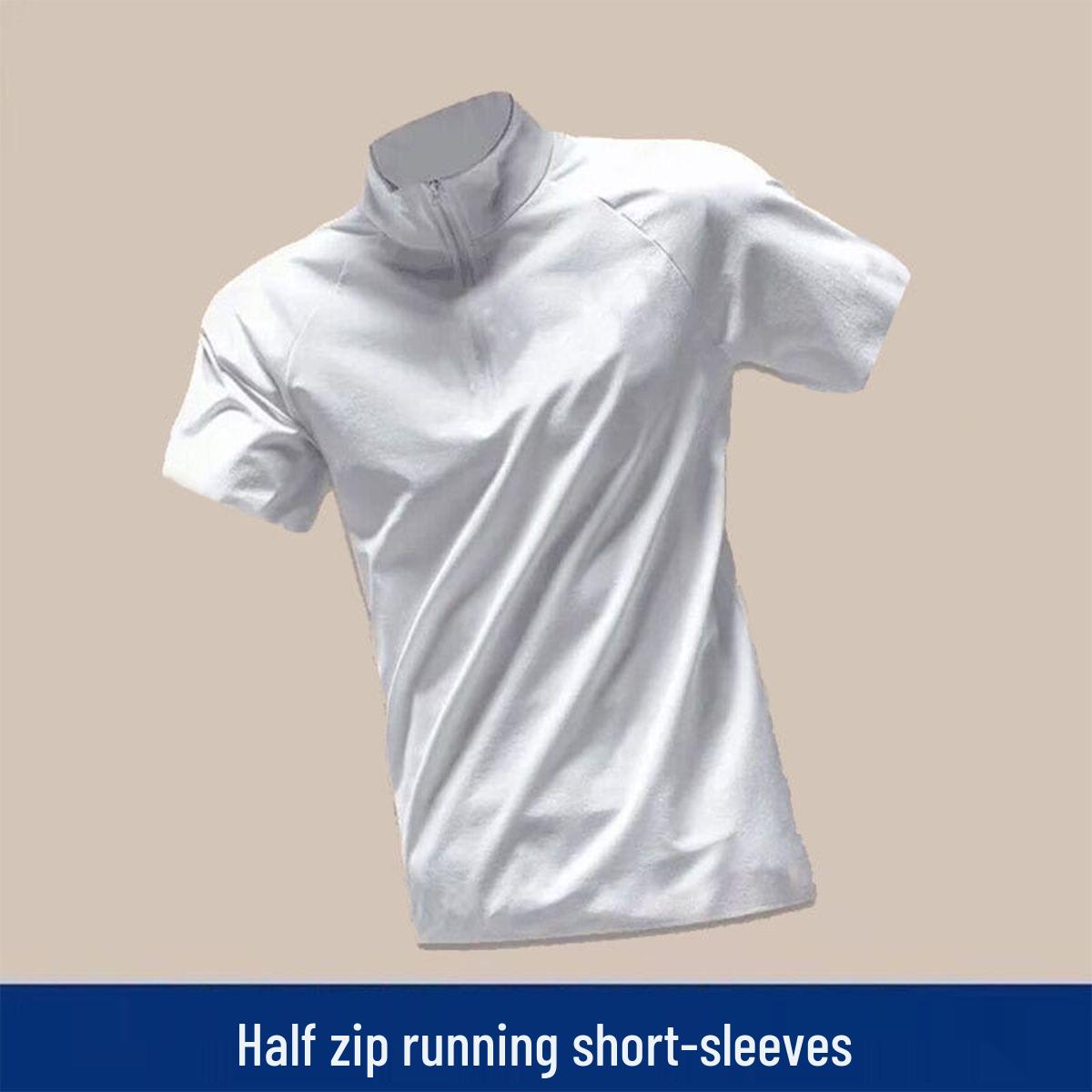 

Футболка для бега с коротким рукавом, быстросохнущая, на молнии XL