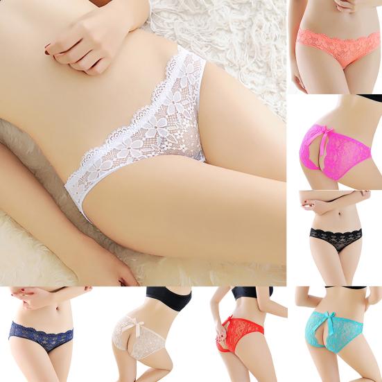 Sexy Crotchless Floral Lace See-through Panties Women Bowknot Briefs Underwear