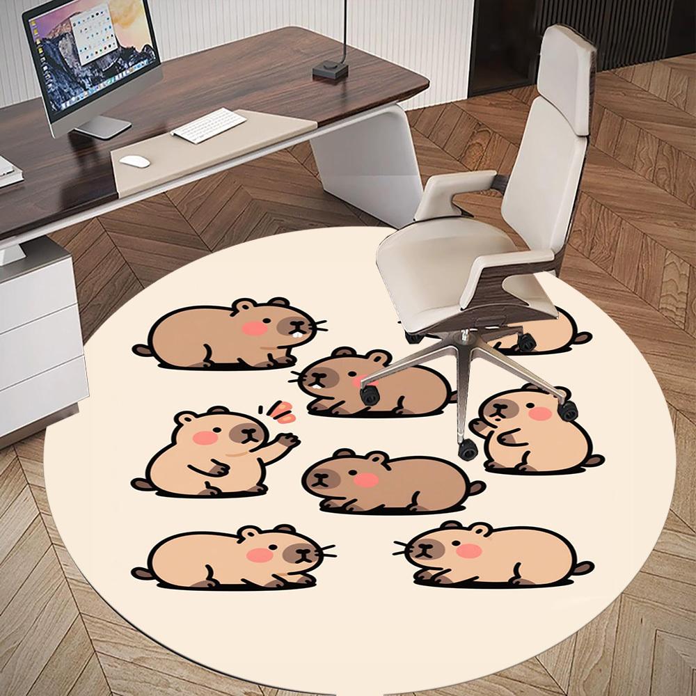 1PC Capybara Cute Cartoon Round Chair mat Area Rug - Non-Slip, Floor Mat for Office, Bedroom, home decor Christmas Gift c0528005