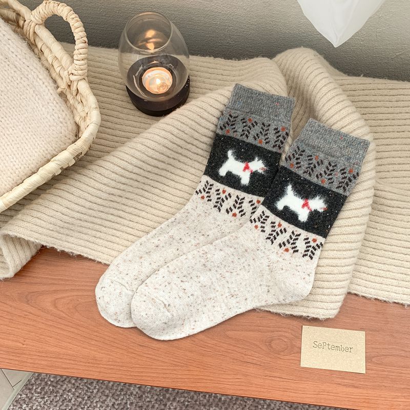 Vintage Puppy Wool Socks Thickened Thermal Socks Stockings Piled Up Socks Cute Plush Socks