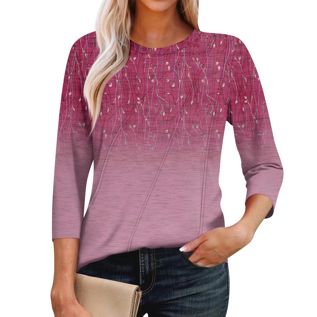 Dámská móda Ležérní topy s 3/4 rukávem Plisované módní oblečení Tričko Topy