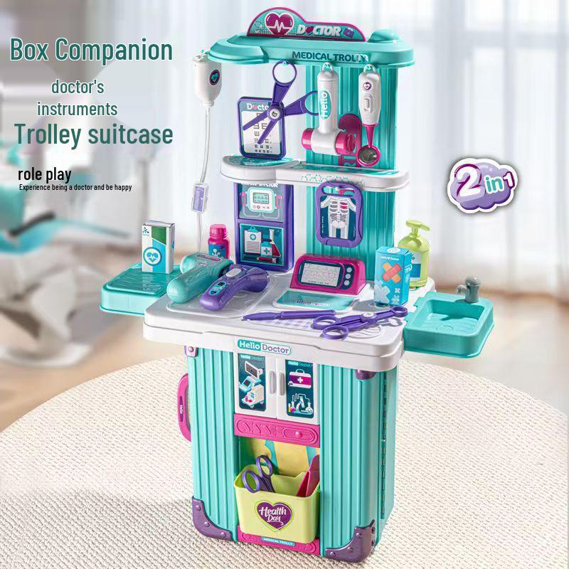 Xiongcheng Children's Playhouse Toy Set: Suitcase with Kitchen, Makeup, Medical Kit & Tableware - Perfect Birthday & Back-to-School Gift