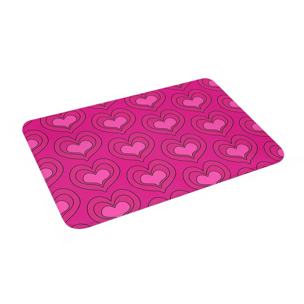 Heart Pattern Pink Magenta and Black Anti-slip Doormat Floor Mat  Rug for Kitchen Entrance Home Bathroom Footpad Mats