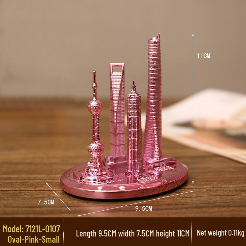 Envy Porcelain Oriental Pearl Tower Model: Shanghai Architectural Souvenir Figurine for Desktop Decoration.