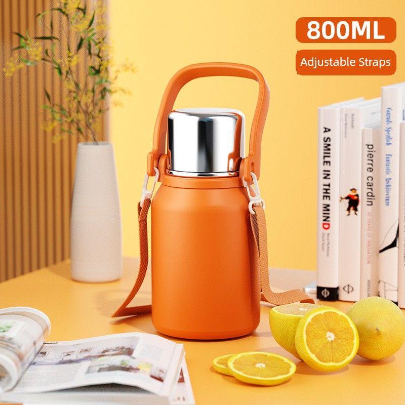 

316 Stainless Steel High-Quality Large-Capacity Thermos Cup for Travel and Camping, Portable Hand-Held Thermos Cup for Men and Women 2.1L Orange 800ml