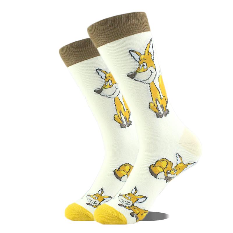 Cool Hip Hop Crew Socks Men Funny Animal Squirrel Shark Dinosaur Boxing Dog Fortune Cat Sokken Harajuku Divertidos Chaussette