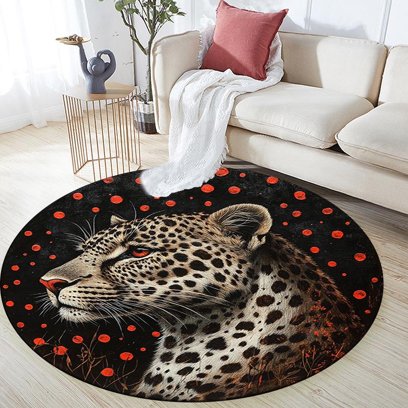 Runder Leoparden-Teppich, Teppich für Wohnzimmer, Schlafzimmer, Sofa, Spielzimmer-Dekor, Rutschfeste Fußmatte