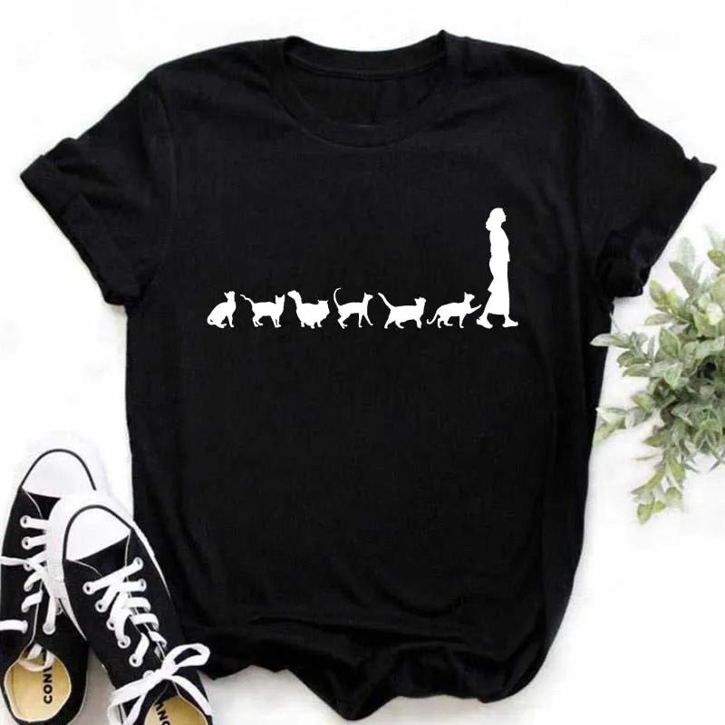 Maycaur Kawaii Cats Print Summer Cute Unisex Tshirt Funny Cartoon T Shirt Female Ullzang Tshirt 90s Fashion Korean Style Top Tee