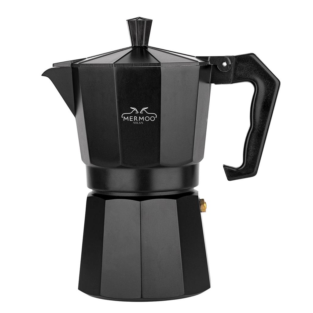 MERMOO YILAN Espresso kávovar Direct Fire 6 šálků 300 ml Černá moka konvička hliníkový kávovar Venkovní kávovar na espresso