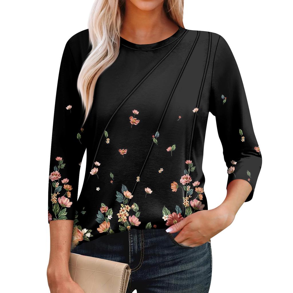 Dámská móda Ležérní topy s 3/4 rukávem Plisované módní oblečení Tričko Topy