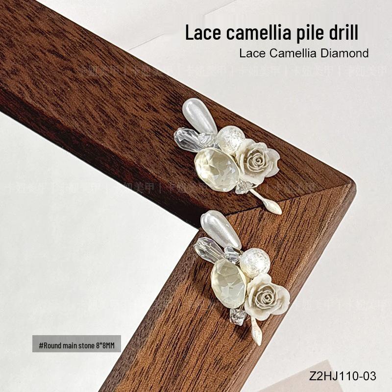 

Spring/Summer Lace Camellia Rhinestone Nail Art Jewelry - Organza Diamond Luxury Nail Accessories