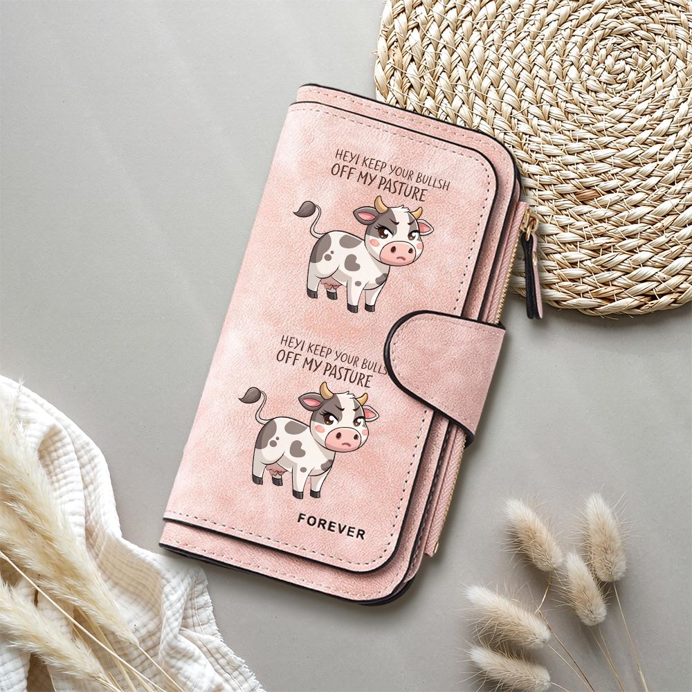 Cute Cow Pattern Long Wallet Forever Multi Card Slot Purse Casual Zipper Clutch