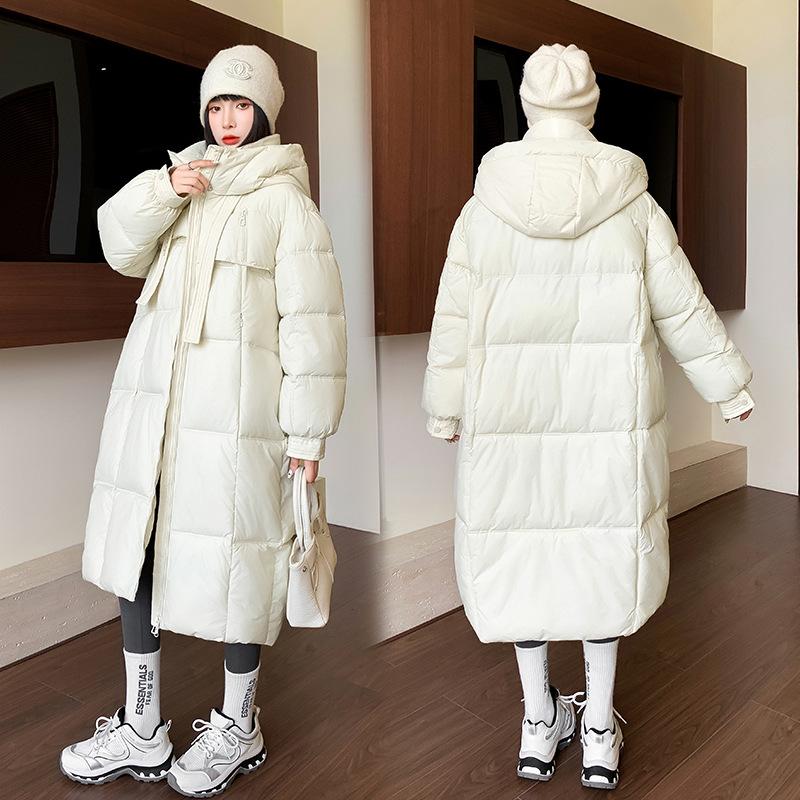 European station thickened down cotton jacket women's long over-the-knee Korean loose padded jacket new for winter 2025