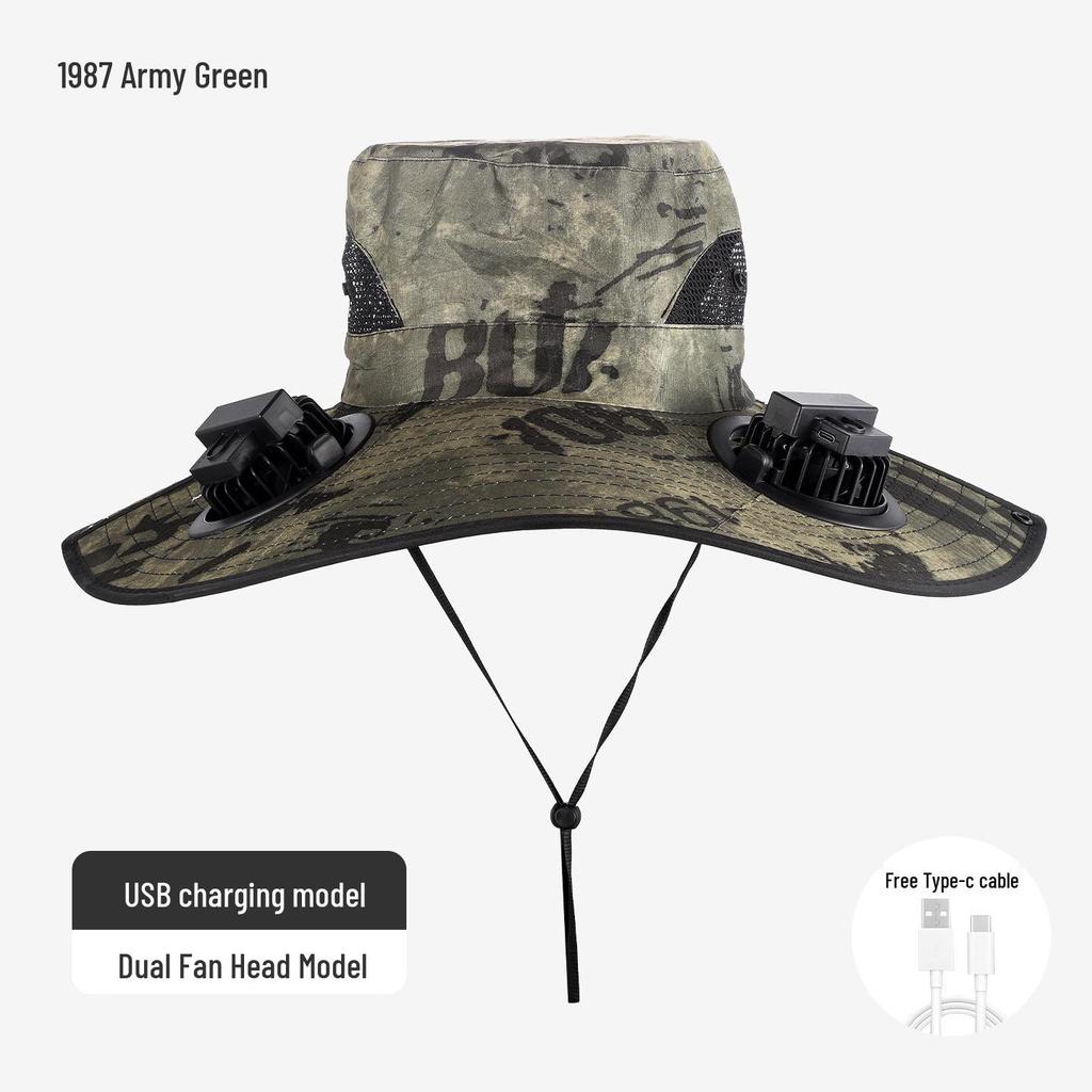 Solar-Powered Wide Brim Fisherman Hat with Fan for Sun Protection, Rechargeable and Portable for Outdoor Travel
