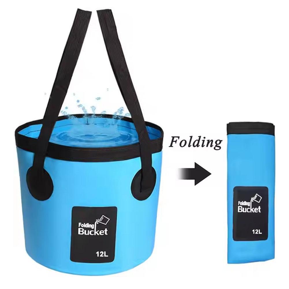 12L Car Folding Bucket Outdoor Fishing Camping Fishing PVC Camping Water Bucket Bucket Wash Handheld Waterproof Storage Bag U2E6