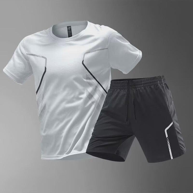 Men's T-shirt Sports Running T-shirt Shorts Quick-drying Breathable Short-sleeved Round Neck Activity T-shirt Outdoor Exercise Men's Sports Suit