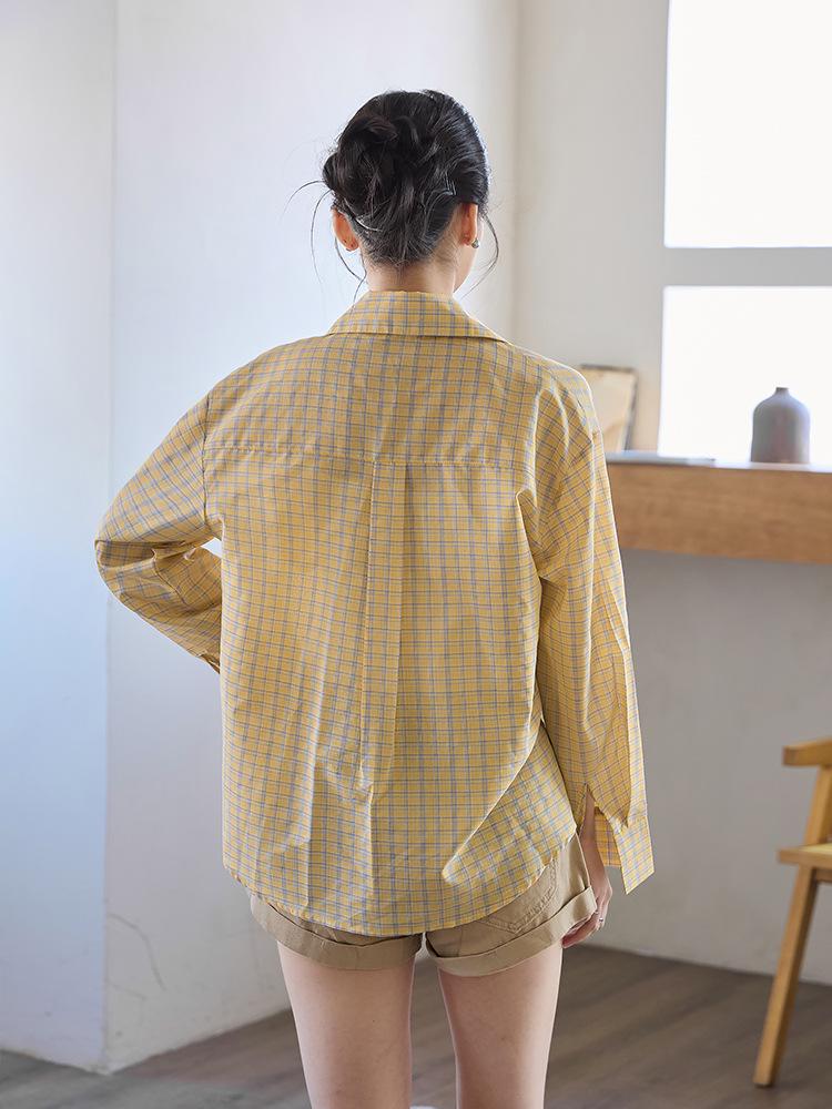 Women's Retro Plaid Loose Fit Shirt - Korean Style Long Sleeve Top for Spring & Autumn Casual Wear