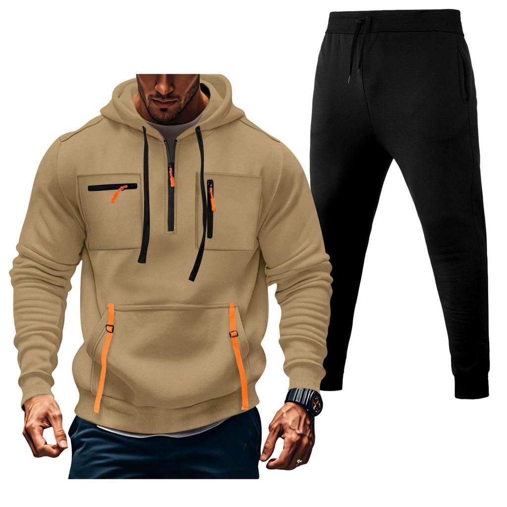 Men's Multi-Zipper Hoodie Sweatshirt & Sweatpants Set with Pockets