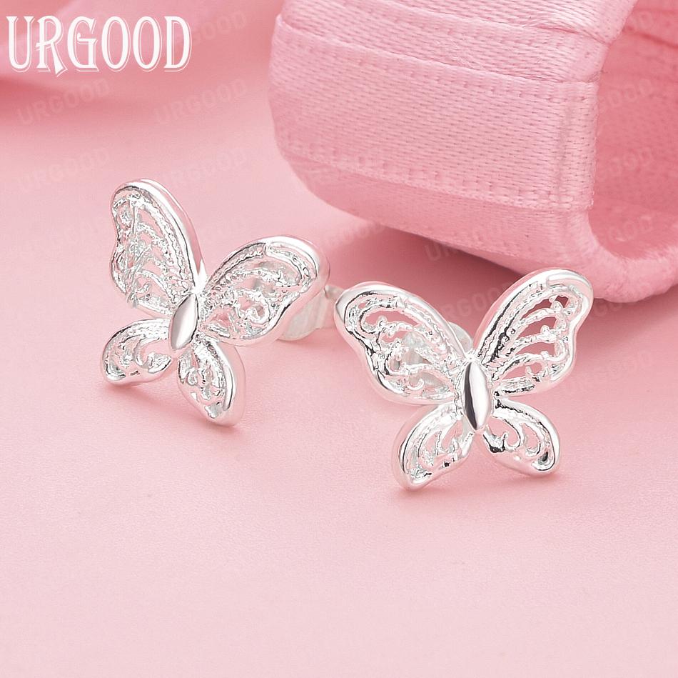 925 Sterling Silver Fashion Gift Butterfly Pierced Earrings Wedding Jewelry