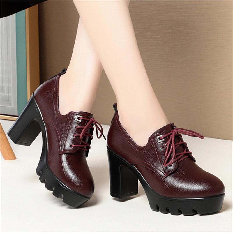 

Мягкая подошва женские удобные весенне-осенние туфли с глубоким носком на шнуровке повседневные водонепроницаемые туфли на платформе с высоким каблуком женские 39