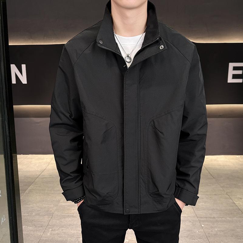 

New Stand-Up Collar Jacket Men S Spring And Autumn Coat Casual High-End Men S Clothing Slim-Fitting American Solid Color Tooling Simple And Trendy L (recommended 110-65kg) чорний