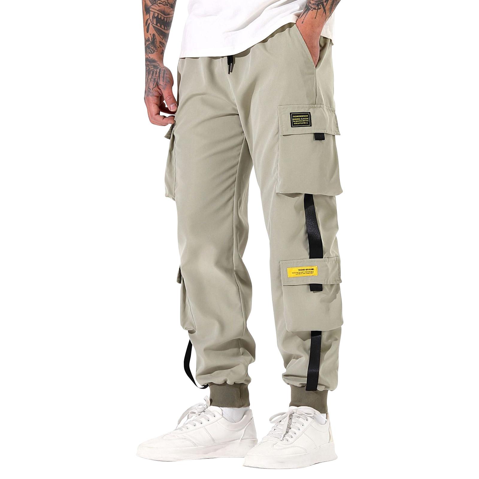 Casual Sports Pants Men s Loose Long Panel Fitness Running Training Pants M хаки
