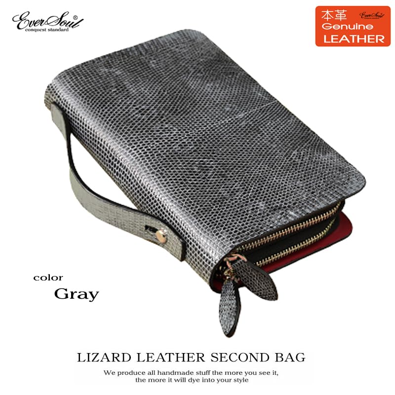 EVERSOUL Lizard Leather Clutch Bag with Large Capacity, Smartphone and Card Slots, Unisex, Black