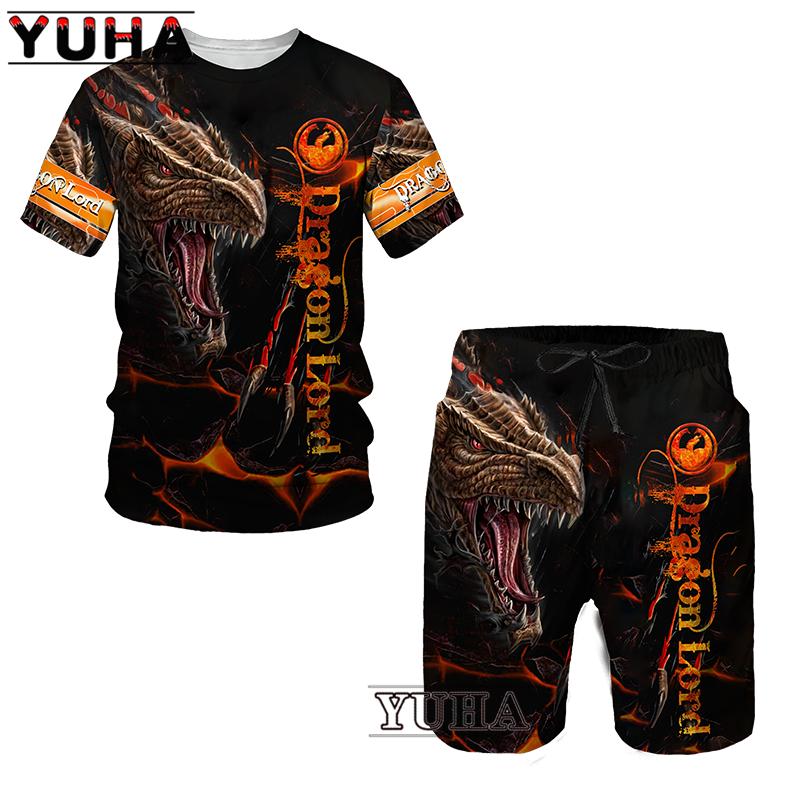 Flying Dragon 3D Printed Men's T-shirts Set Man's Tracksuit/Tops/Shorts Sportswear Cool Short Sleeve Summer Male Suit