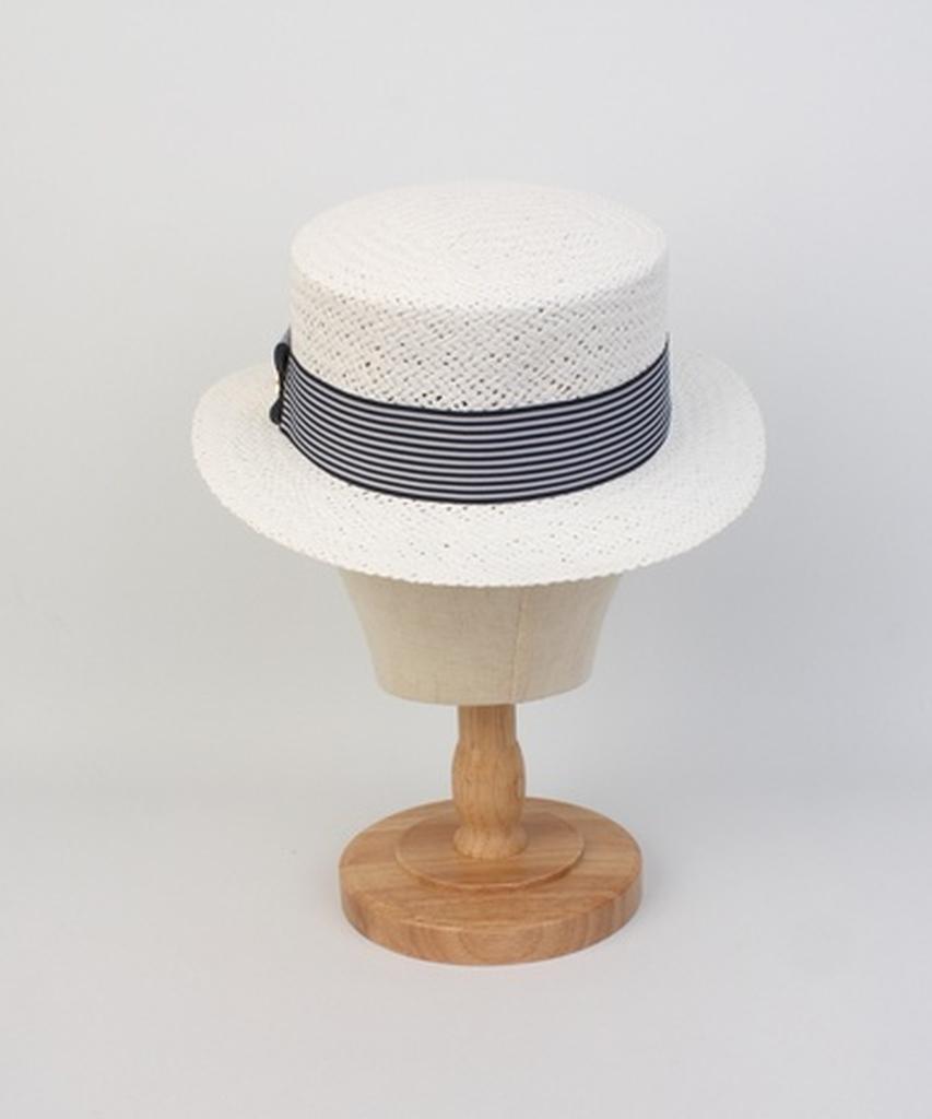 Stripe Line White Short Panama Hat